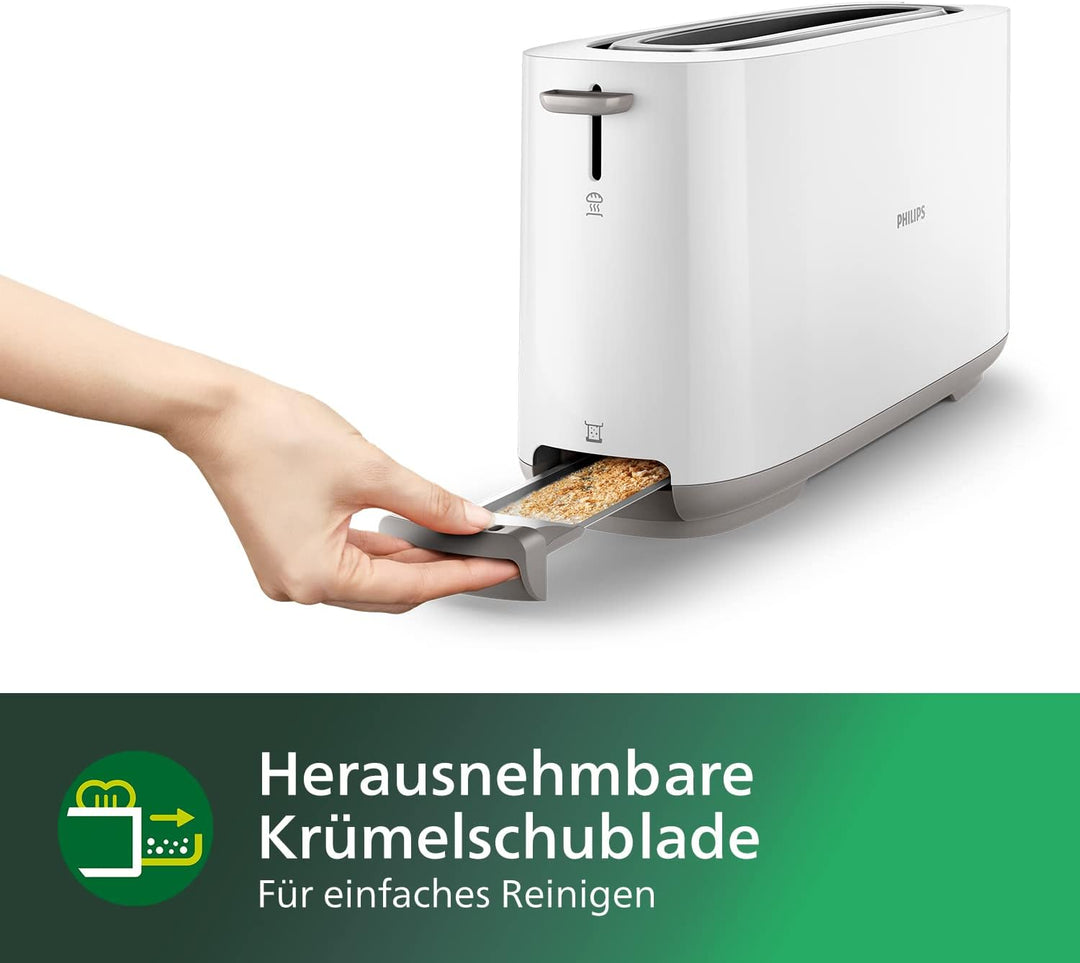 Philips Toaster – Lange Toastschlitze, 8 Stufen, Brötchenaufsatz, Auftaufunktion, Cool-Touch-Gehäuse