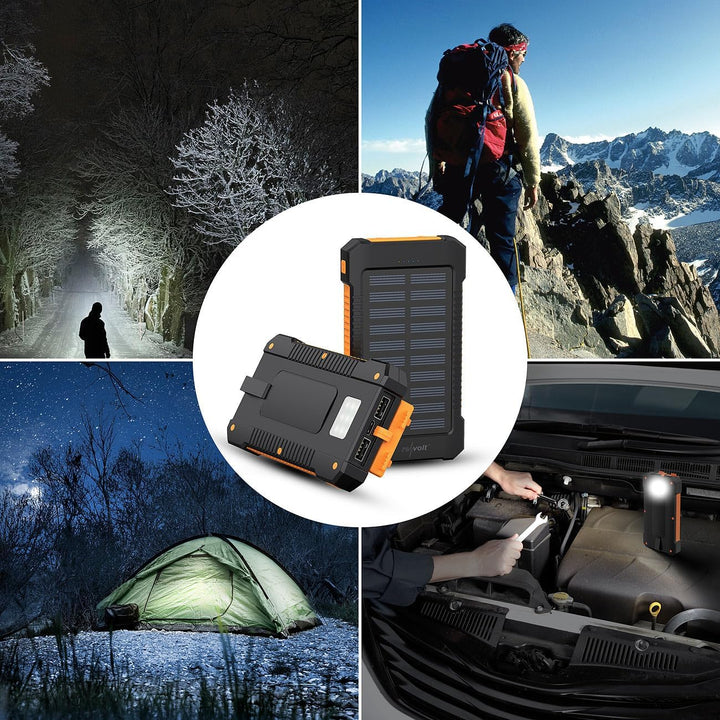 revolt Solar Ladegerät Handy: Solar-Powerbank, 8.000 mAh, 2X USB 2A, Typ-C-Input, IP65, LED-Lampe (S
