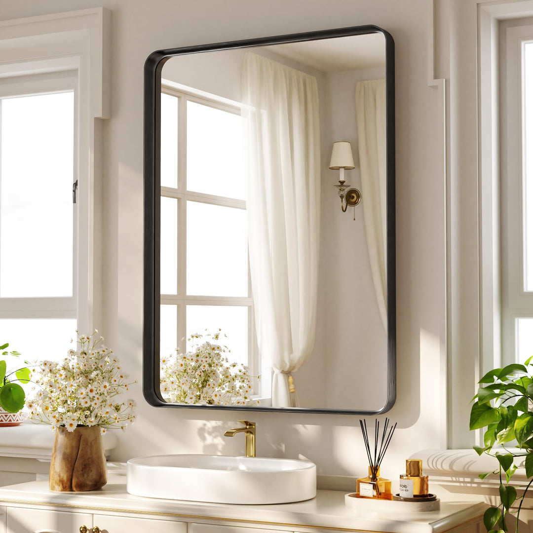 Koonmi Tiefer Rahmen Wandspiegel, 75 x 55 cm Luxus High-End Rechteckiger Badezimmerspiegel, Filetier