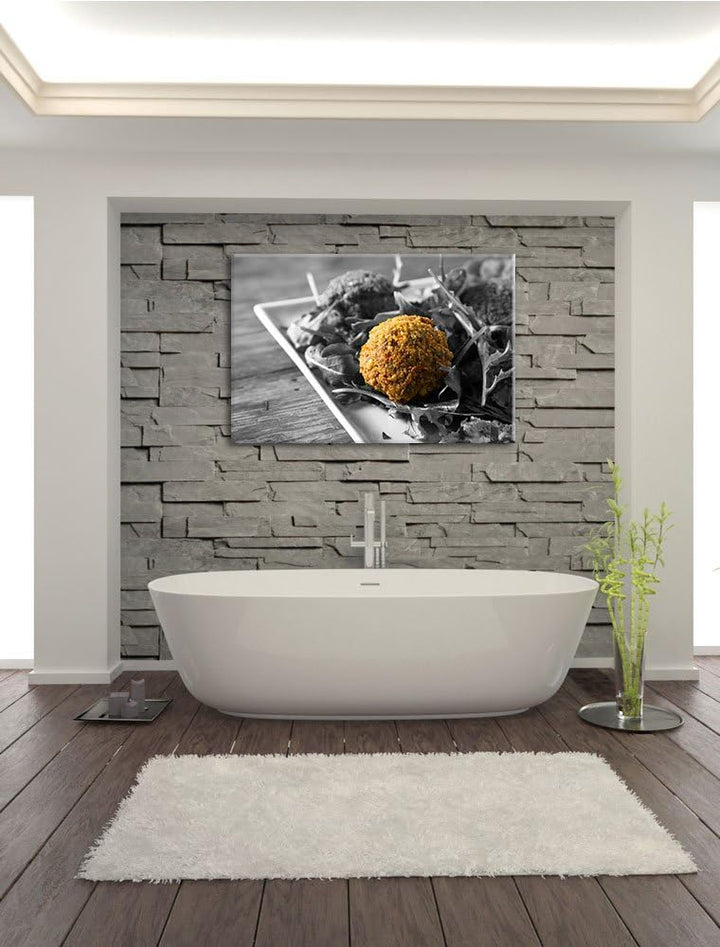 Fleischbällchen Salat schwarz/weiss Format: 100x70 cm auf Leinwand, XXL riesige Bilder fertig gerahm