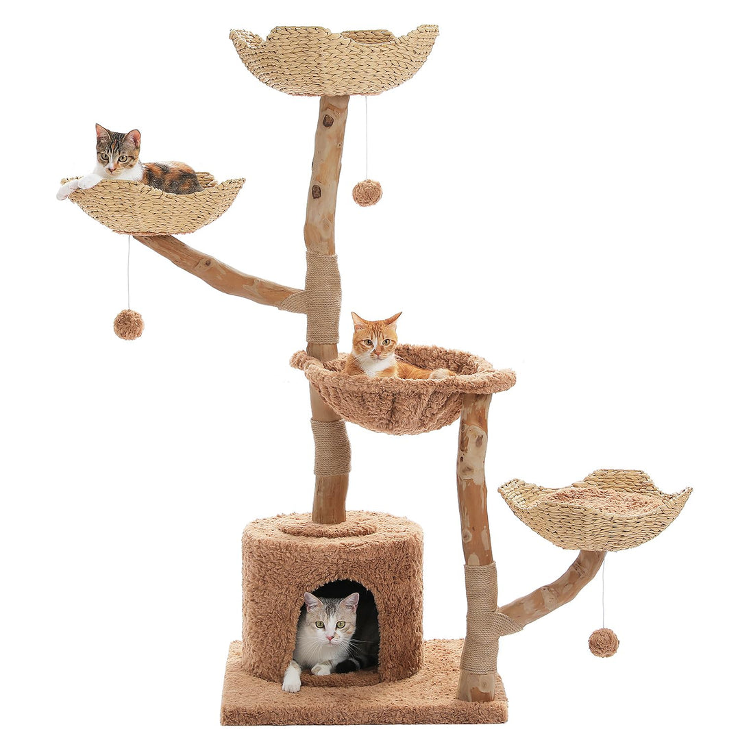 PETEPELA Kratzbaum für Wohnungskatzen, 150 cm hoher moderner Katzenbaum für grosse Katzen, mit 3 gro