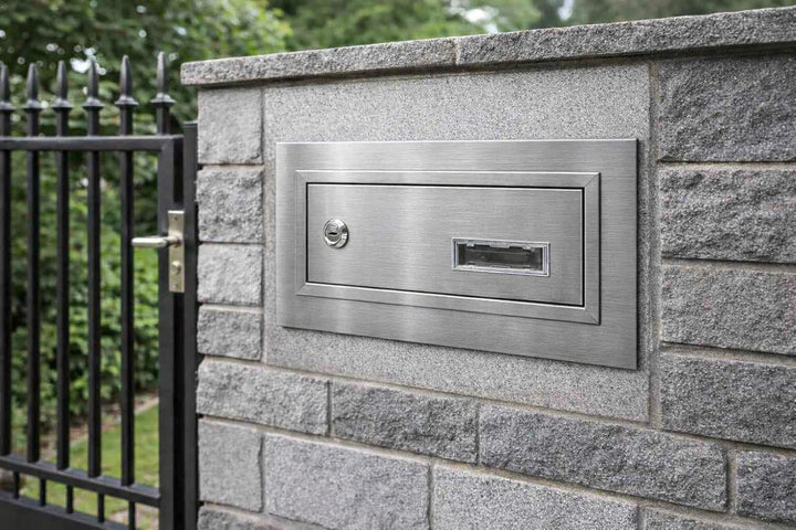 Mauerdurchwurf Briefkasten Edelstahl V2A INOX mit Rahmen Einbaubriefkasten XXL Wandstärke 260–420 mm