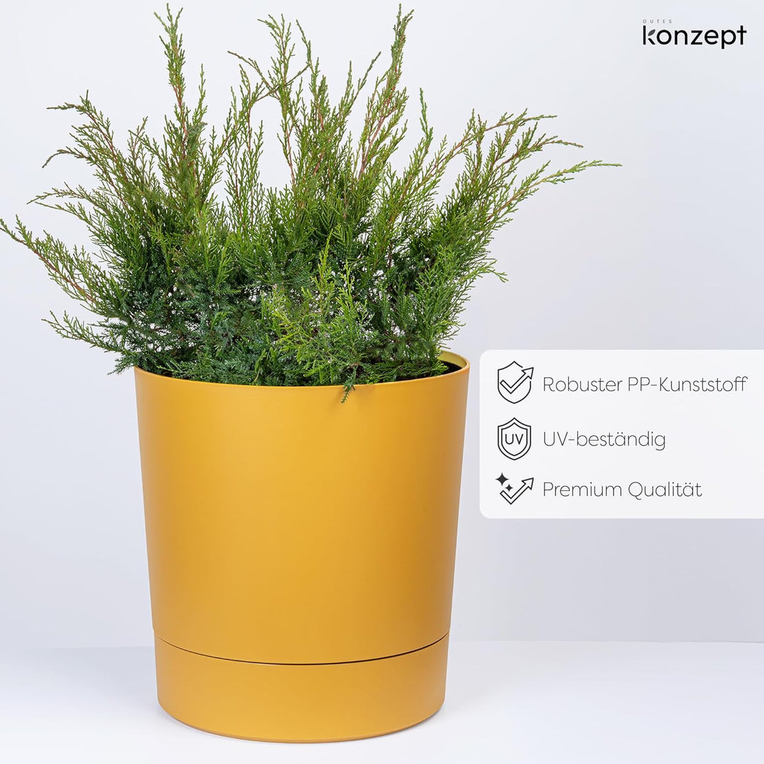 KONZEPT Blumentopf mit Untersetzer 38 cm - grosser Übertopf aus Kunststoff für Zimmerpflanzen, moder