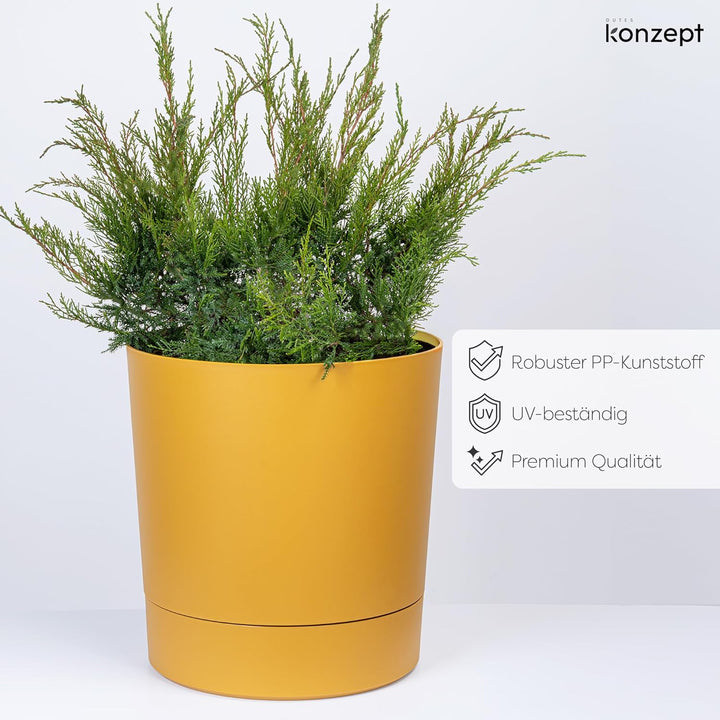 KONZEPT Blumentopf mit Untersetzer 38 cm - grosser Übertopf aus Kunststoff für Zimmerpflanzen, moder