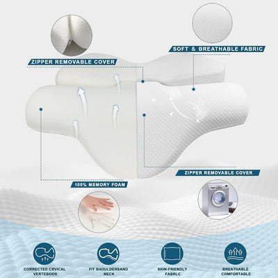 CREATESTAR Orthopädisches Kissen aus Memory Foam, Ergonomisches Kopfkissen Nackenhörnchen für Nacken