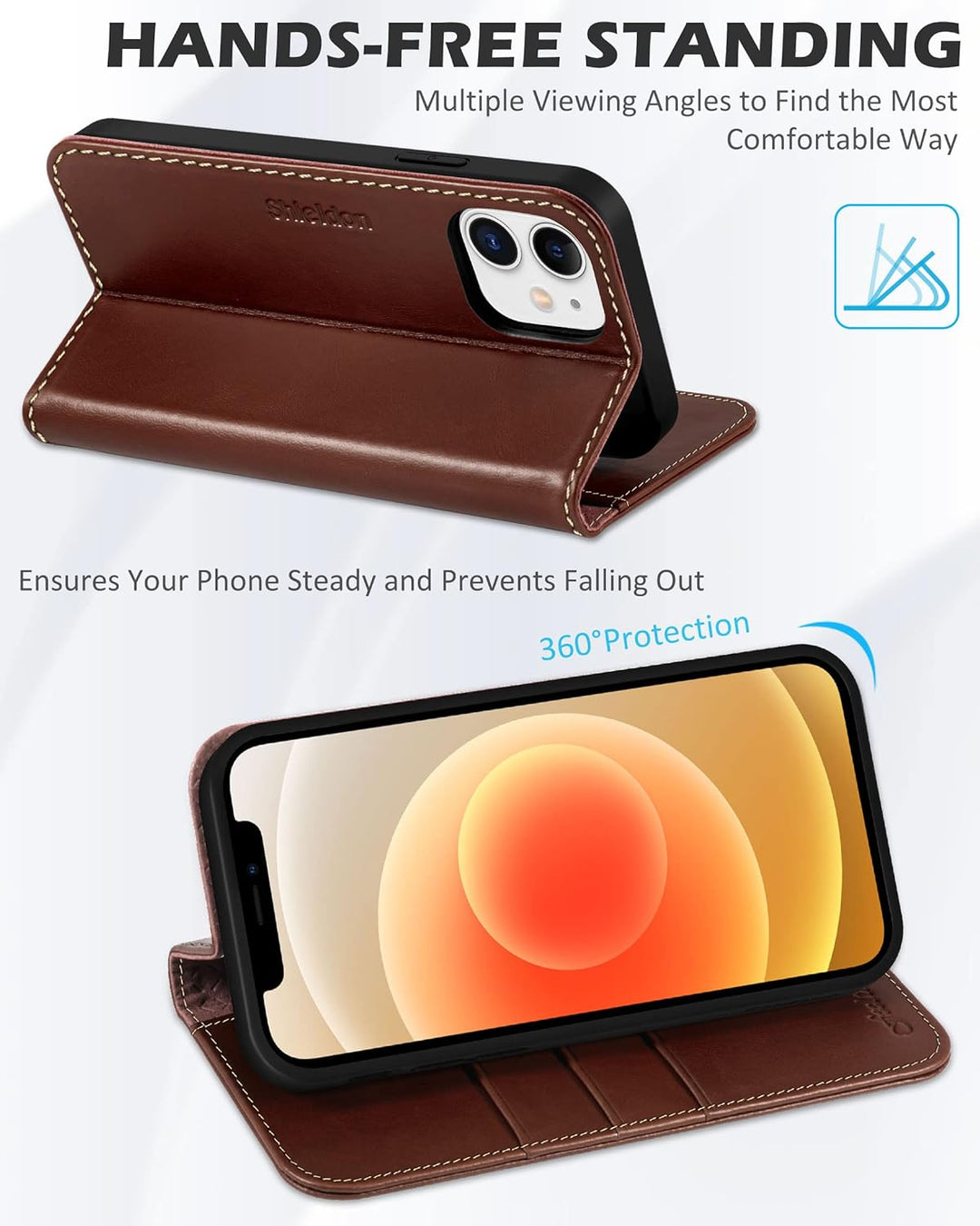SHIELDON Hülle für iPhone 12 /iPhone 12 Pro Schutzhülle [Echtleder] [RFID-Sperre] [Lifetime Garantie