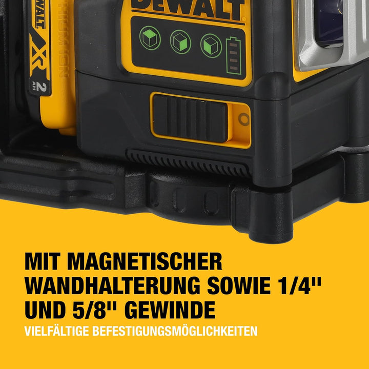 Dewalt Linienlaser (selbstnivellierender 3x360°,10,8V, 2Ah, manueller Modus ab 4° (Blinkmodus), Arbe