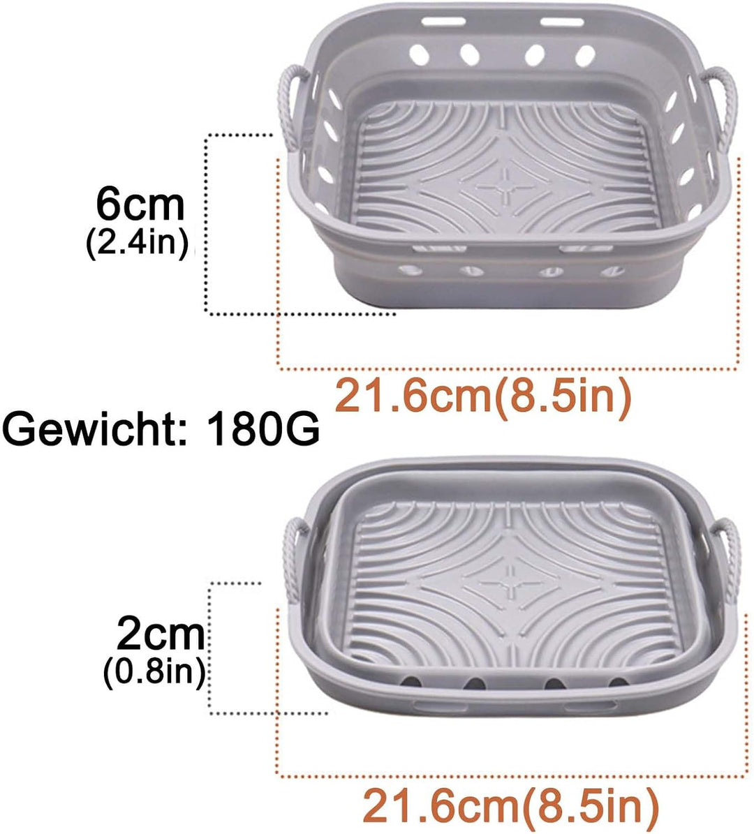 Silikonform für Heissluftfritteuse, 2 Stück 21CM AirFryer Silikon Pot Faltbar/Wiederverwendbar Airfr
