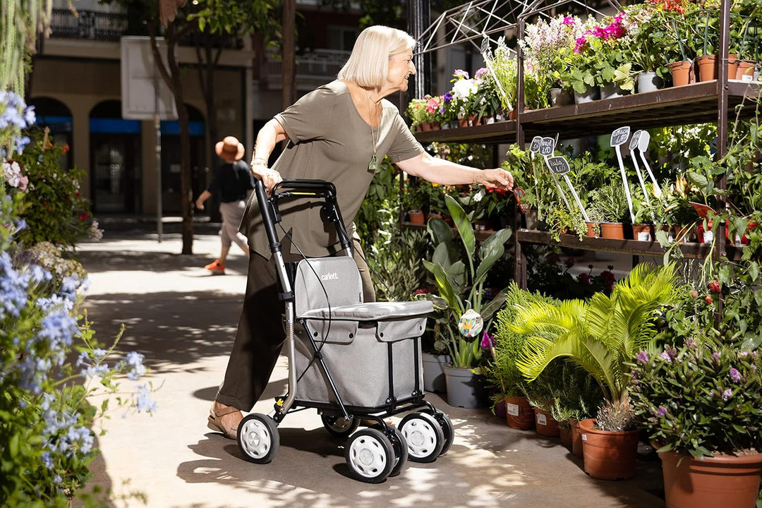Carlett - Einkaufstrolley Rollator mit 4 Rädern und Sitz, Zusammenklappbarer Einkaufswagen mit herau