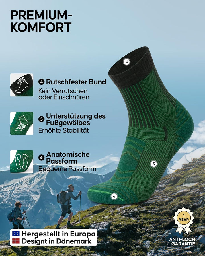 DANISH ENDURANCE Leichte Merinowolle Wandersocken, Atmungsaktiv, 3 &amp; 5 Paar | Leichte Merino Funktio