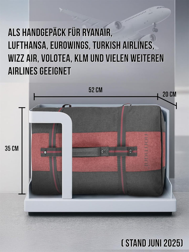 normani Handgepäck Reisetasche Trolley - 45 L (52 x 38 x 20-28 cm) Farbe Dunkelgrau/Rot Dunkelgrau/R
