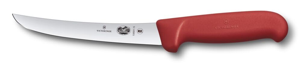 Victorinox Fibrox Ausbeinmesser, Scharfes Küchenmesser für Fleisch und Geflügel, 15 cm, Gebogene Kli
