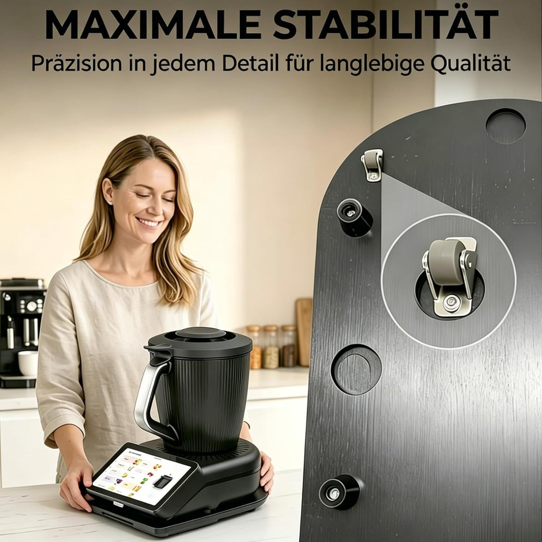 Bambus Gleitbrett für Thermomix TM7 mit Rollen Leicht zu Bewegen, Stabiler Halt & Glatte Splitterfre