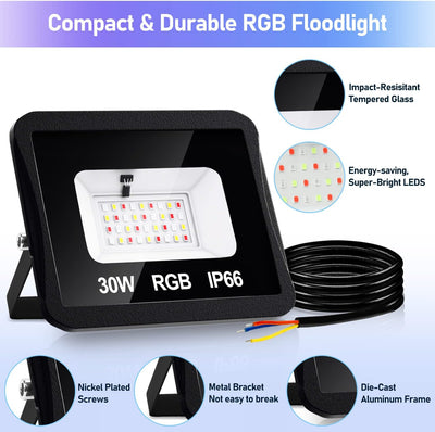 Lospitch 2er 10W RGB Flutlicht mit Fernbedienung, Farbwechsel Aussenstrahler IP66 Wasserdicht Schein