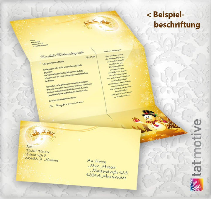 Weihnachtsbriefpapier Set Schneemann (100 Sets ohne Fenster) Briefpapier Weihnachten mit Umschlag, 1