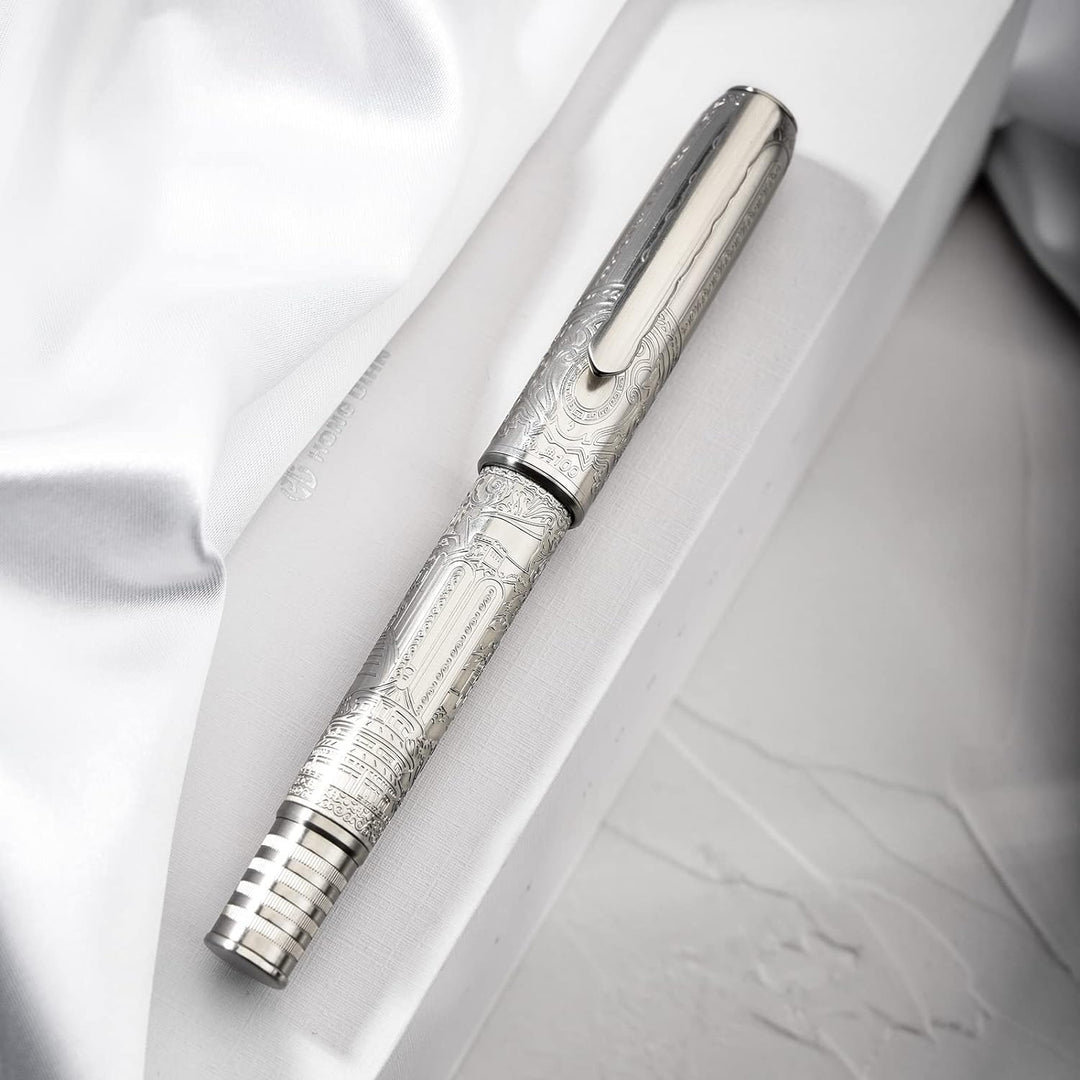 Hongdian 100 Silber Steel Kolben Füllfederhalter, Iridium Extra Feine Spitze Kalligraphie, Glatt Sch