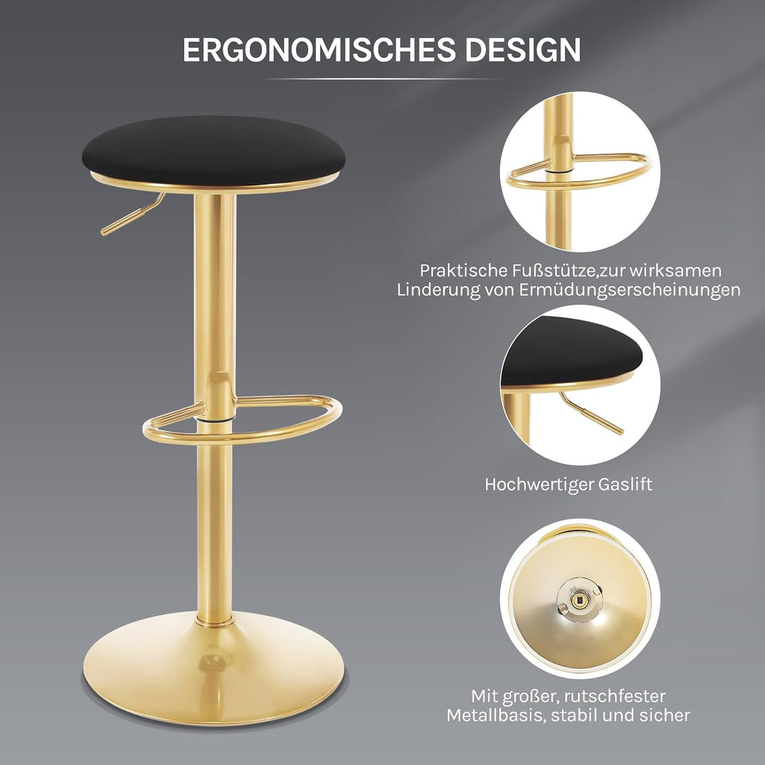 WOLTU Barhocker 2er Set, 60-80,5 cm Höhenverstellbar, Samt, Schwarz | Ergonomischer Barstuhl, mit Fu