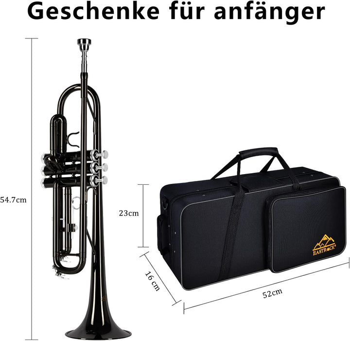 EASTROCK Standard Trompeten Set Standard-Bb-Messing Trompete Mit Hartschale, Handschuhen,7C Trompete