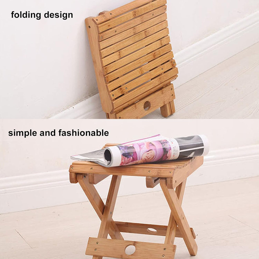 Tissting Klapphocker, Tragbarer Faltbarer Duschsitz, Bambus Hocker Badhocker Klapphocker 45x35x40cm