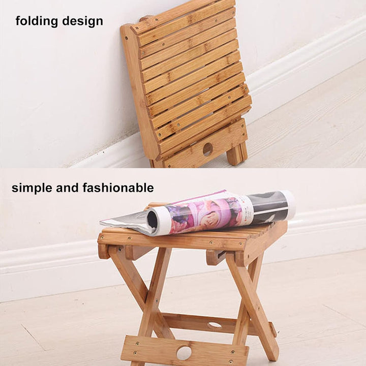 Tissting Klapphocker, Tragbarer Faltbarer Duschsitz, Bambus Hocker Badhocker Klapphocker 45x35x40cm