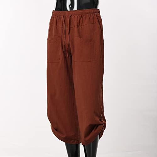 COSDREAMER Herren Mittelalter Hose Wikinger Piraten Kostüm Hose (Grösse L, Braun 3/4) L Braun 3/4, L
