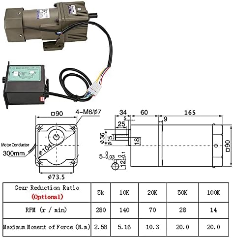 AC 220V 90W Motor mit einstellbarer Drehzahl Stufenlos regelbarer Frequenzumrichtermotor mit Getrieb