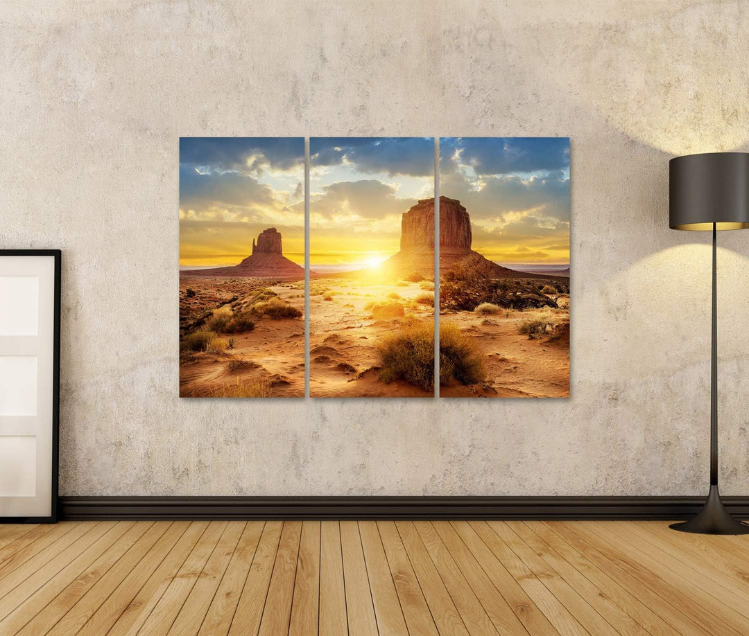 islandburner Bild auf Leinwand Sonnenuntergang Bei Den Sisters Im Monument Valley In Den Usa Bilder