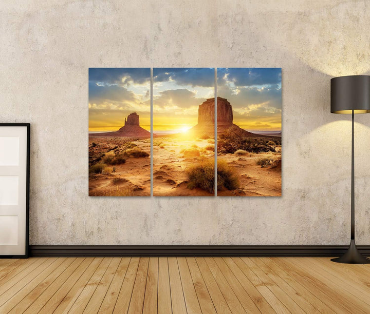 islandburner Bild auf Leinwand Sonnenuntergang Bei Den Sisters Im Monument Valley In Den Usa Bilder