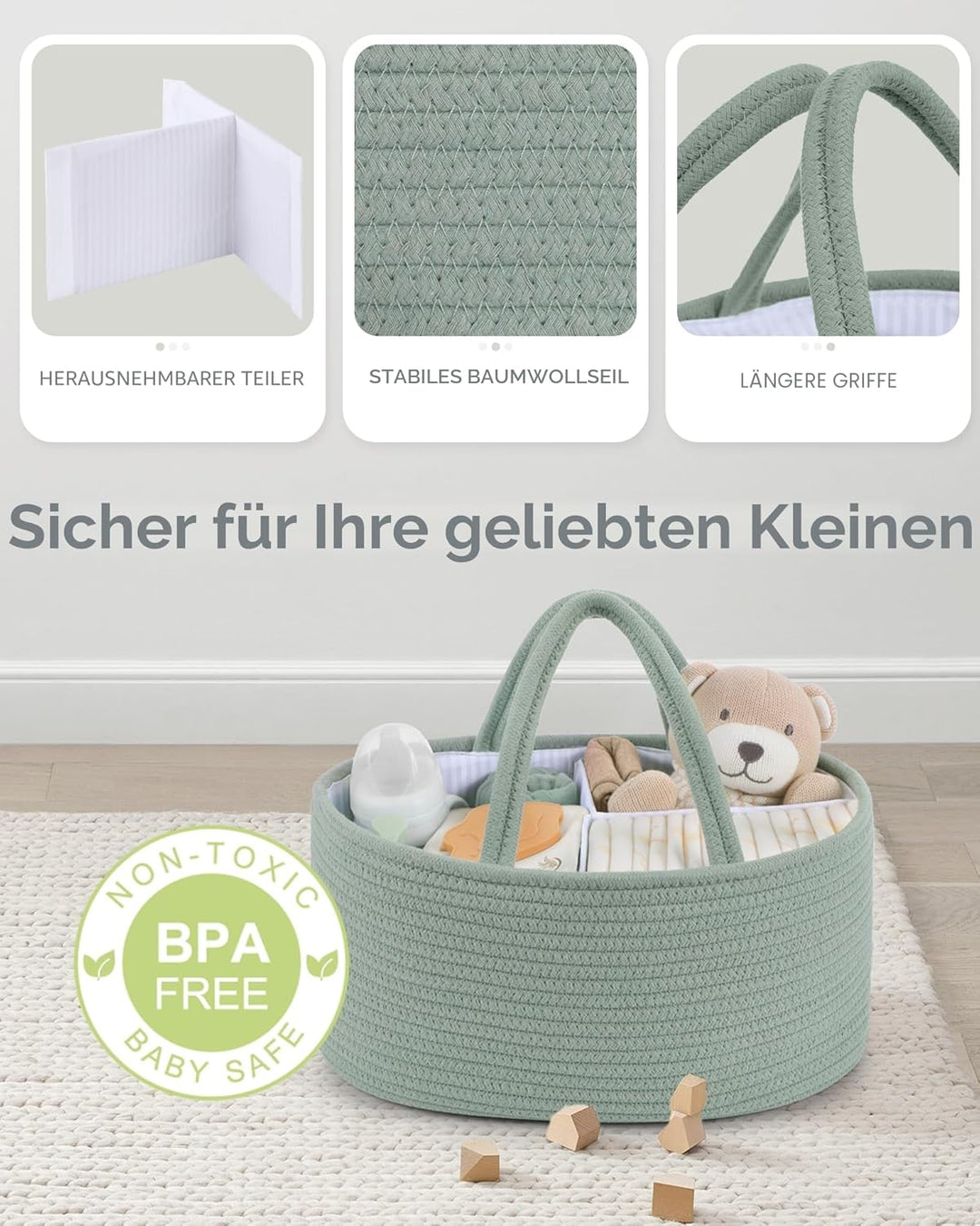 Maliton Wickeltisch Organizer，Baby Organizer Korb，Aufbewahrungskorb für den Wickeltisch，Windel Caddy