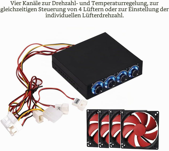 Richer-R Lüfter-Controller, 4-Kanal Lüftergeschwindigkeit Regler Kontroller Lüftersteuerung,3Pin+4Pi