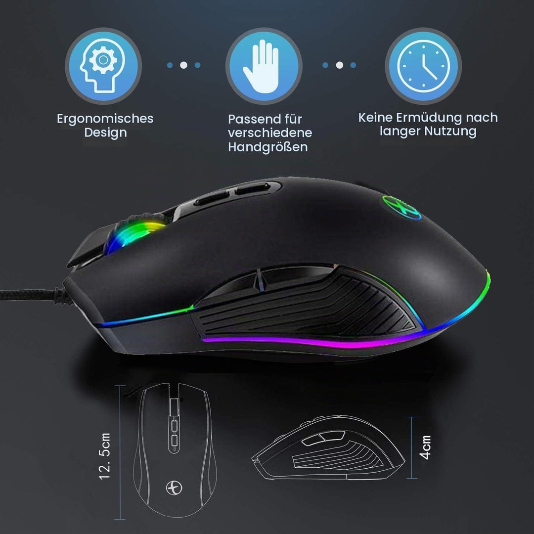 IULONEE Gaming Maus USB Typ C RGB Kabelgebundene Computer Mäuse Ergonomische Gamer Mouse Kompatibel