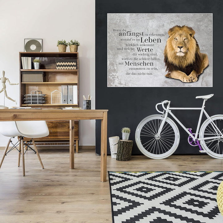 wandmotiv24 Poster als Wanddeko, Grösse 100x70cm, Werte, Löwe, Beton, Grunge, Moderne Wanddeko, Wand