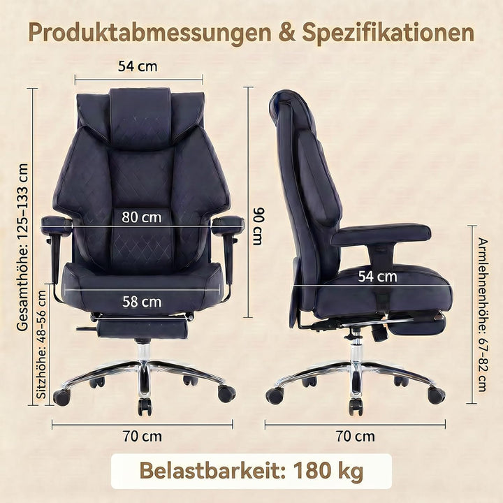 EXCEBET XXL Chefsessel bis 180kg Belastbar, Ergonomischer Bürostuhl mit Taschenfederkern, Breiter Dr