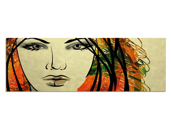 Paul Sinus Art Panoramabild auf Leinwand und Keilrahmen 150x50cm Gemälde Frau Gesicht Portrait Kunst