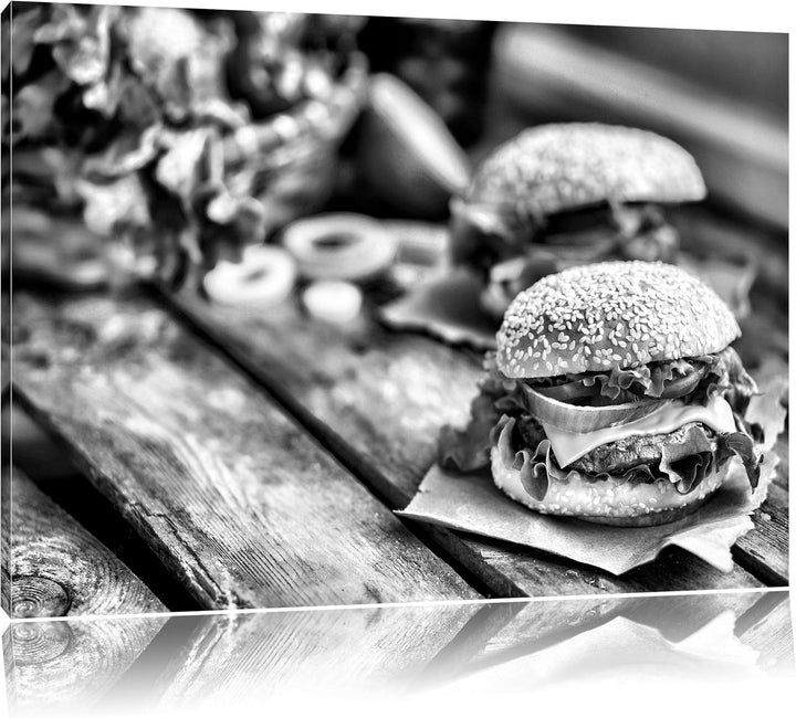 Monocrome, Leckere Burger, Format: 100x70 auf Leinwand, XXL riesige Bilder fertig gerahmt mit Keilra