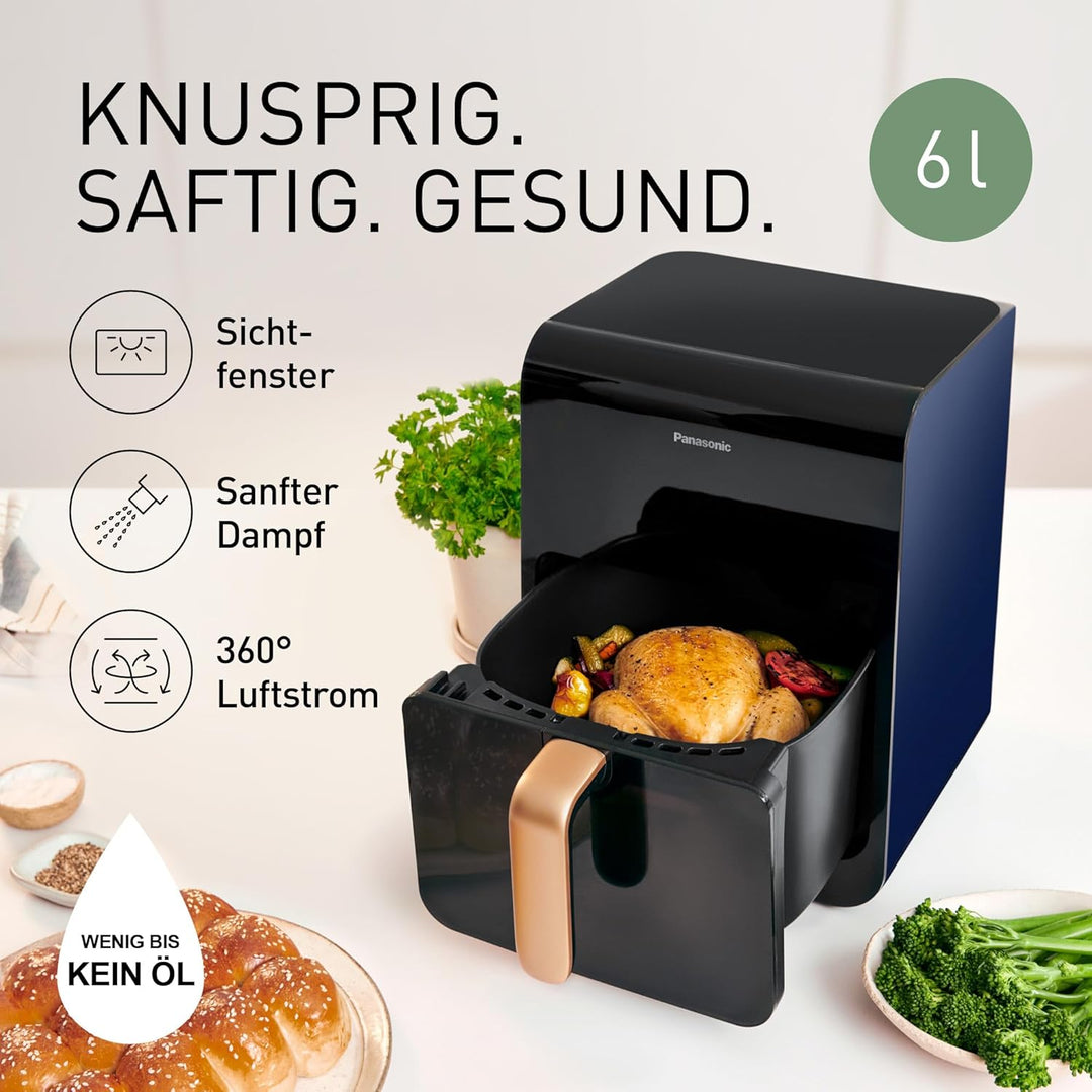 Panasonic NF-CC600AXE Air Fryer mit Sichtfenster, 6 l, 80–200 °C, digitaler Timer & LCD-Display, san