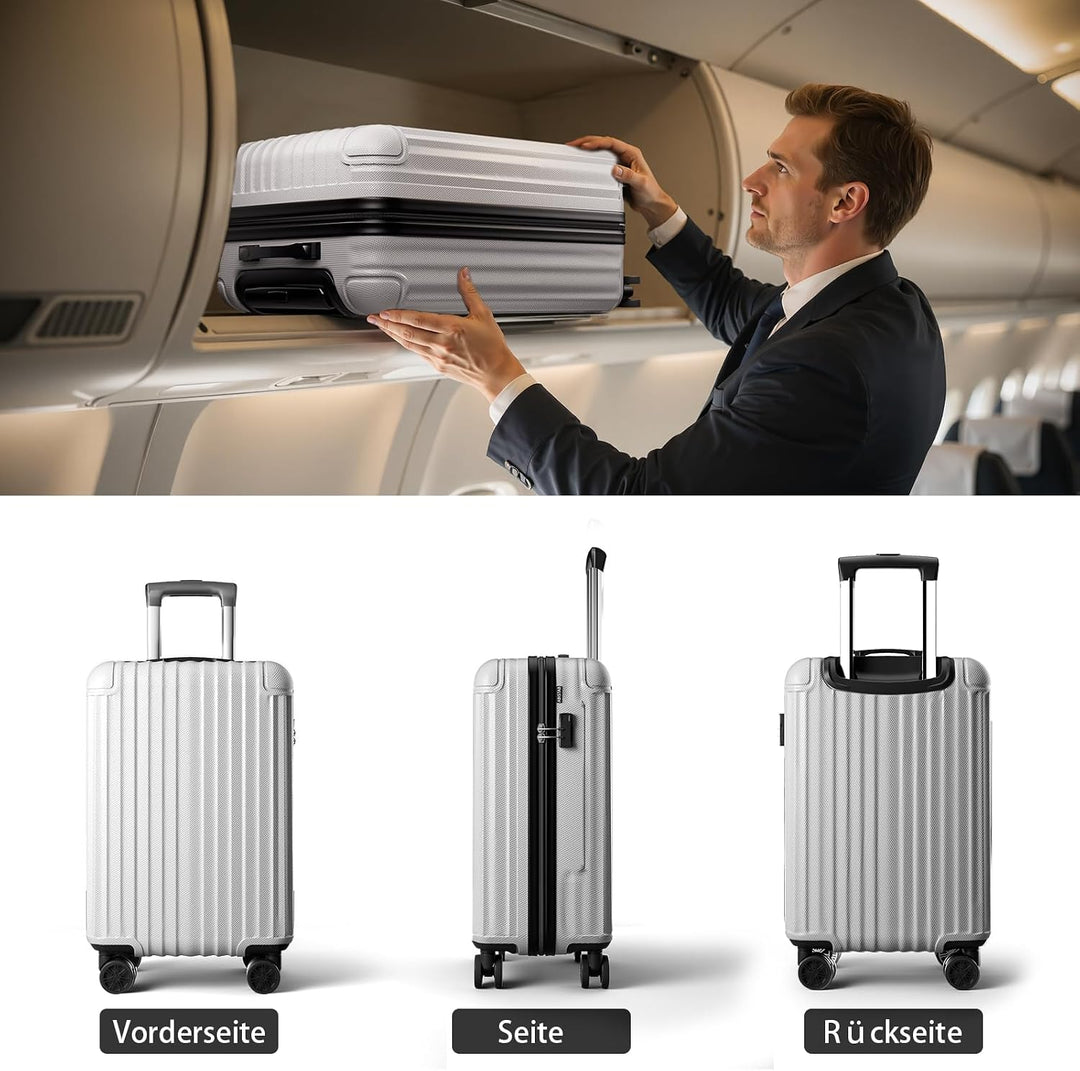 Voyager Reisekoffer L aus ABS, 360°-Doppelrollen, Silber | Ca. 100 L Volumen, viel Stauraum, Zahlens