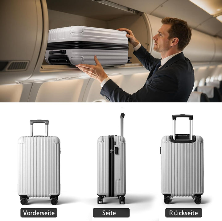 Voyager Reisekoffer L aus ABS, 360°-Doppelrollen, Silber | Ca. 100 L Volumen, viel Stauraum, Zahlens