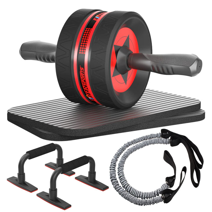 EnterSports Bauchroller, 6-in-1 Bauchtrainer mit Fitnessband, Liegestütze, Kniematte, Fitness Geräte