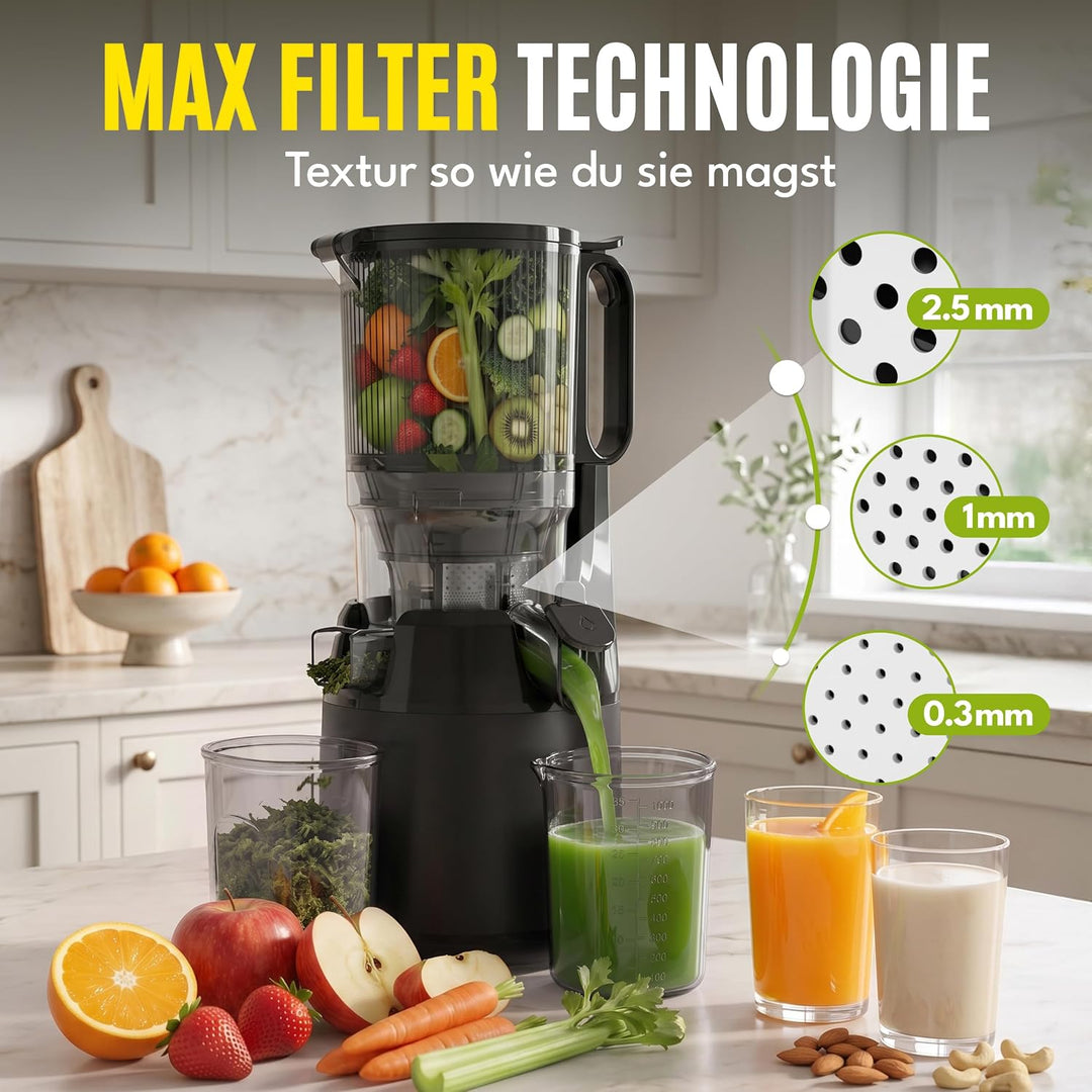 LEBENLANG Entsafter Slow Juicer - Inkl. Rezeptbuch &amp; Grosse 130mm Öffnung I Perfekt für Obst ganze F