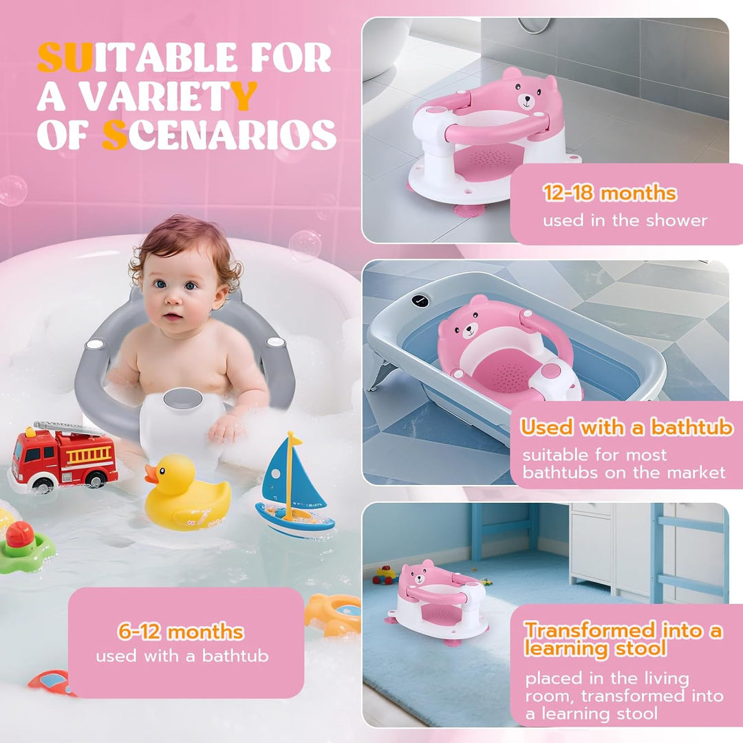 Badewannensitz Baby ab 6 Monate, Wissenschaftlicher Wirbelsäulenschutz, Mit 4 Starke Saugnäpfe und K