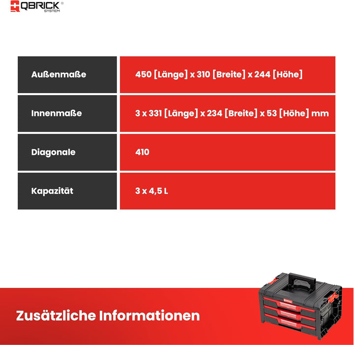 Qbrick System Werkzeugkoffer Werkzeugkasten Leer Werkzeugkiste PRO Drawer 3 Toolbox 2.0 Expert Schwa