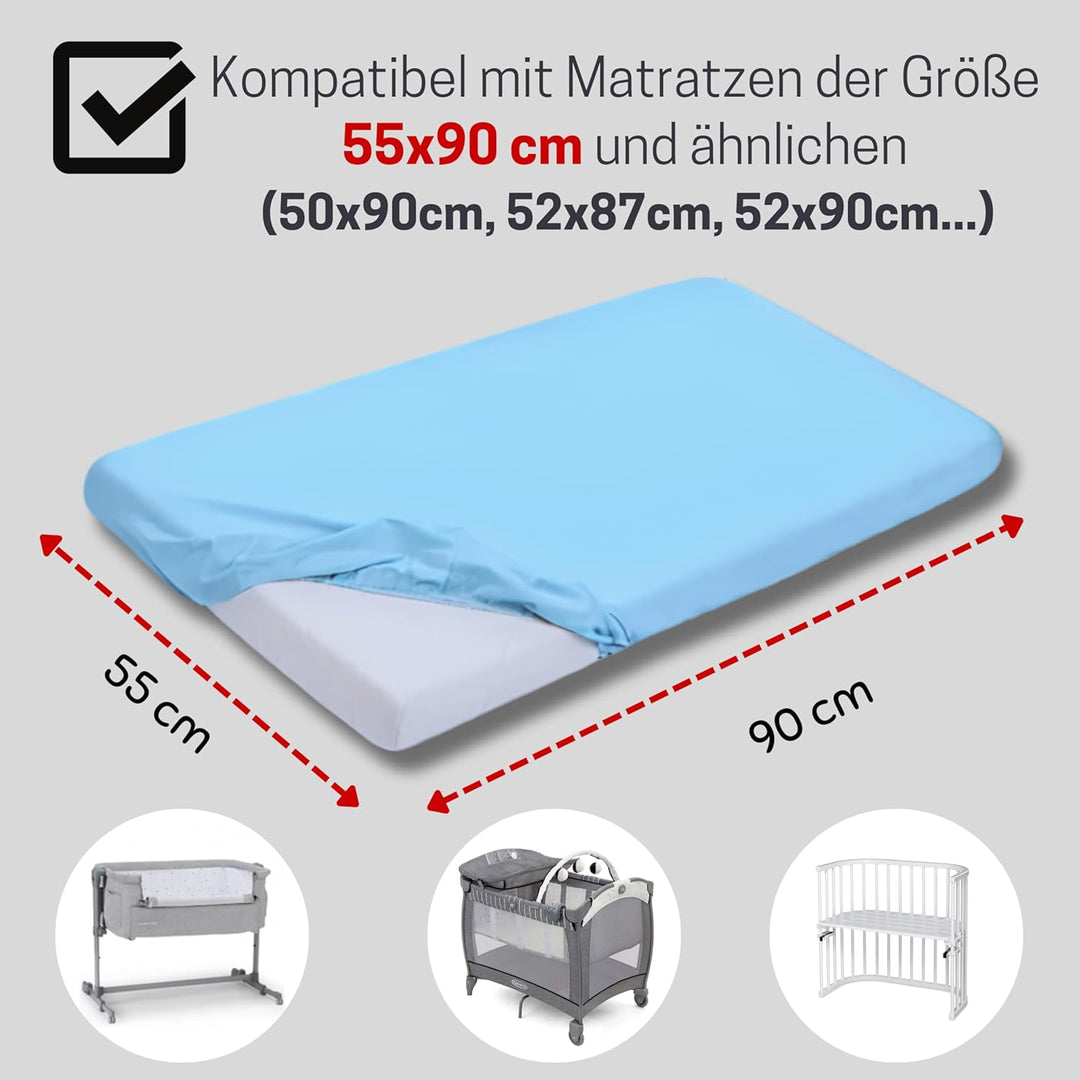 Bisoo Spannbettlaken Beistellbett 90x55 / 50x90 - wasserdichte Bettlaken Matratzenschoner Baby 100%