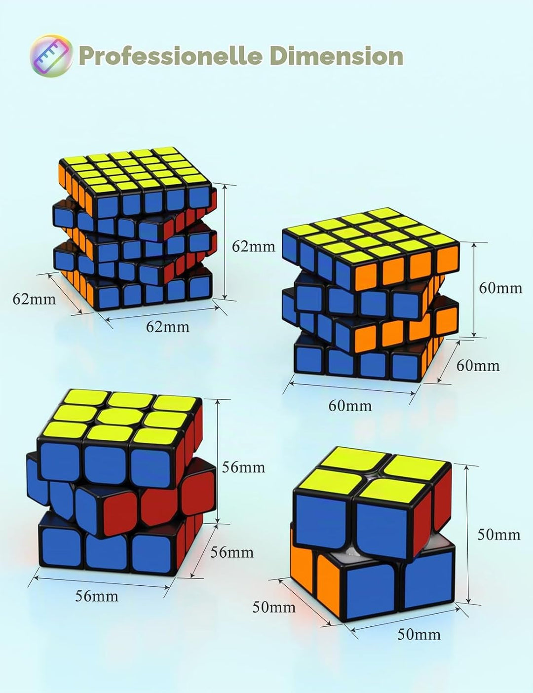 ROXENDA Zauberwürfel Set, Speed Cube Set mit 2x2 3x3 4x4 5x5 Zauberwürfel mit Geschenkbox, Geheimes