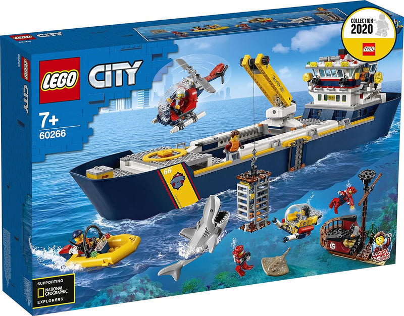 LEGO 60266 City Meeresforschungsschiff, schwimmendes Spielzeugboot, Tiefsee-Unterwasserset, Tauchabe