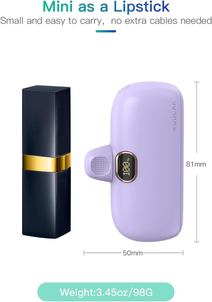 Kuulaa Mini Powerbank 5000mAh, Klein Power Bank USB C 20W PD Externer Akku, Compact LED Digitalanzei