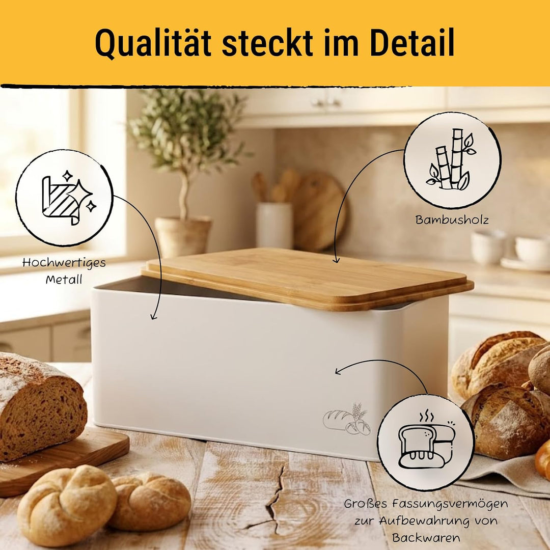 Birkmann, Laib &amp; Seele Brotkasten, Metall mit Bambusdeckel, 33 cm, zum Aufbewahren von Brot und Teig