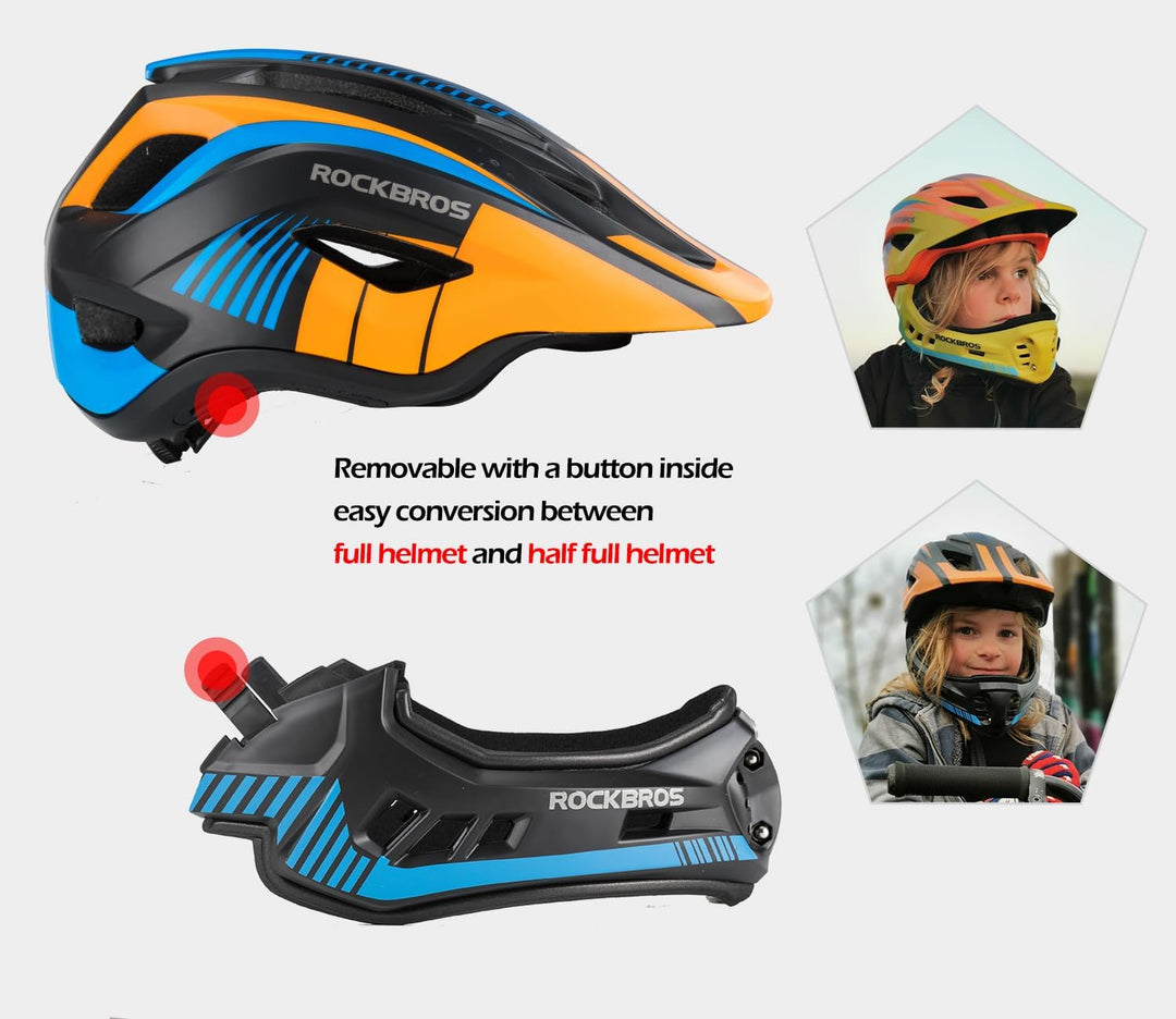 ROCKBROS Kinderhelm Integriert Fahrradhelm Kinder Jugend Fullface Helm mit Abnehmbarem Kinnschutz BM