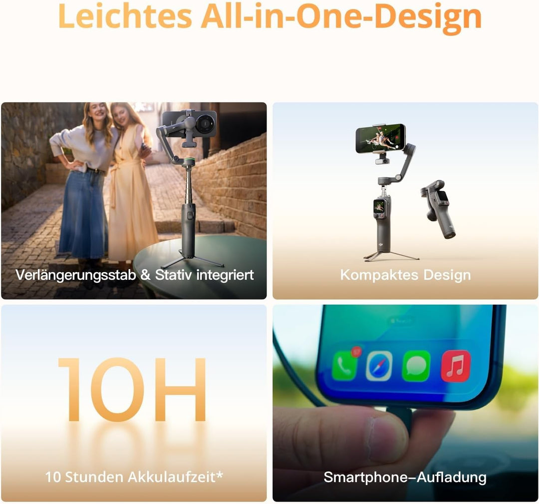 DJI Osmo Mobile 8P Vlog Combo mit Mic Mini 2 (1 TX+1 Mobile RX+Ladeschale), 360°-Schwenk Smartphone