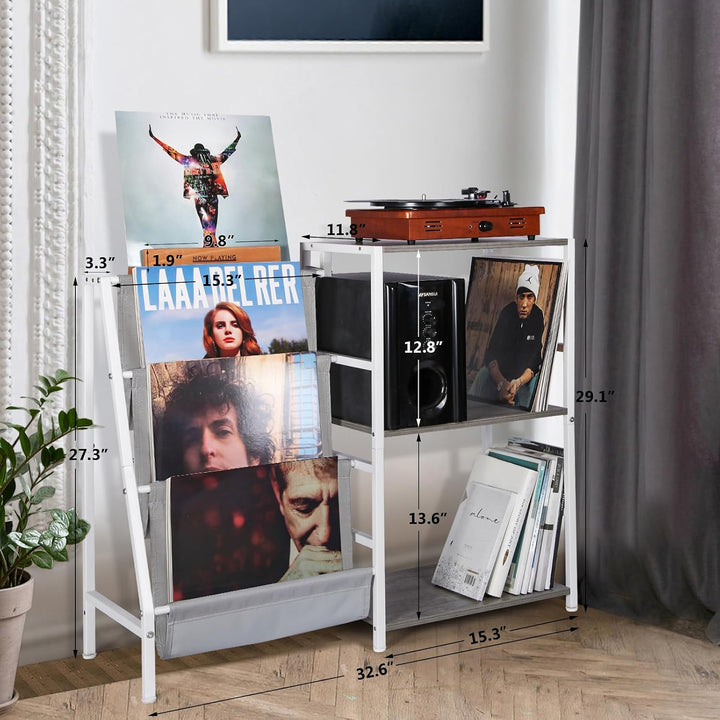 HYCFYJR Plattenspieler Ständer, Schallplatten Aufbewahrung mit 3-stufiger Vinyl Halter, Schallplatte
